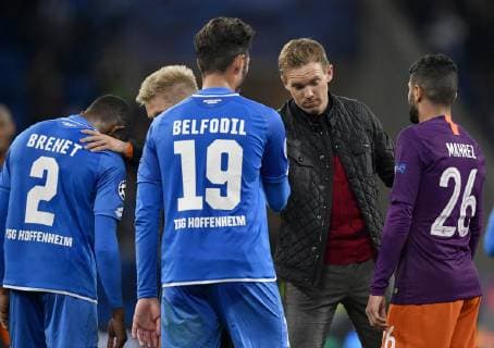After the end coach Julian Nagelsmann TSG 1899 Hoffenheim Gestic gesture congratulated Ishak Belfodil TSG 1899 Hoffenheim vs Manchester City Man City Champions League CL Group Stage 02 10 2018 DFL REGULATIONS PROHIBIT ANY USE OF PHOTOGRAPHS AS IMAGE SEQUENCES AND OR QUASI CLASS TSG 1899 Hoffenheim vs Manchester City