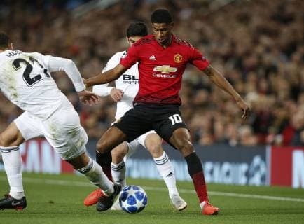 Markus Rashford of Manchester United ManU turns Cristiano Piccini of Valencia during the UEFA Champions League Group H match at Old Trafford Stadium, Manchester. Picture date: 2nd September 2018. Picture credit should read: Andrew Yates Sportimage EDITORIAL USE ONLY. No use with unauthorised audio, video, data, fixture lists, club league logos or live services. Online in-match use limited to 120 images, no video emulation. No use in betting, games or single club league player publications.