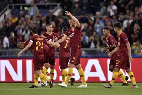 Edin Dzeko of AS Roma celebrates scoring first goal during the UEFA Champions League group stage match between Roma and FC Viktoria Plzen at Stadio Olimpico, Rome, Italy on 2 October 2018. Copyright: xGiuseppexMaffiax 21460005