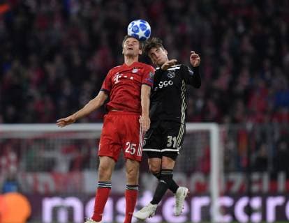 02 10 2018 Football UEFA Champions League Season 2018 2019 Preliminary Round 2 Matchday FC Bayern Muenchen Ajax Amsterdam v left Thomas Mueller Thomas Mueller Bayern Munich Nicolas Tagliafico Ajax Amsterdam Team2