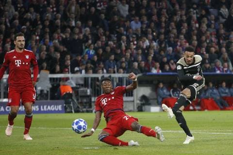 MUNCHEN, 02-10-2018, Allianz Arena, season 2018 2019, Champions League football. Ajax player Noussair Mazraoui 1-1 during the match Bayern Munchen - Ajax . Bayern Munchen - Ajax  x2515727x