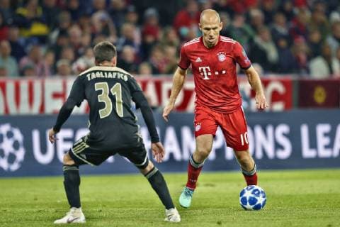 MUNCHEN, 02-10-2018, Allianz Arena, season 2018 2019, Champions League football. Bayern Munchen player Arjen Robben on the ball during the Bayern Munchen - Ajax . Bayern Munchen - Ajax  x2515761x
