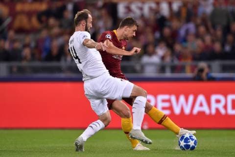 Edin Dzeko Roma, Roman Hubnik Plezn. Roma 01-10-2018 Stadio Olimpico Football Calcio UEFA Champions League 2018 2019 AS Roma - FC Viktoria Plzen Foto Antonietta Baldassarre Insidefoto AntoniettaxBaldassarre