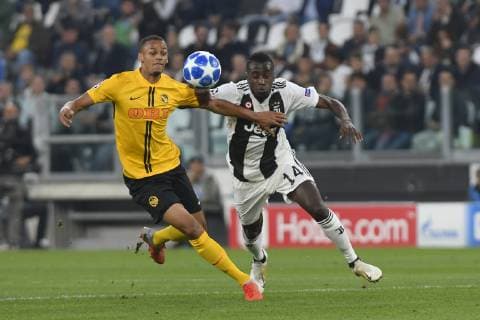2nd October 2018, Allianz Stadium, Turin, Italy; UEFA Champions League football, Juventus versus Young Boys; Djibril Sow of the Young Boys challenges Blaise Matuidi of Juventus  ActionPlus12067363 PierpaoloxPiciucco