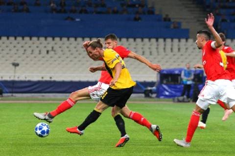 AEK Athens v Benfica UEFA Champions League Niklas Hult of AEK Athens takes a shot during the UEFA Champions League match at Olympic Stadium, Athens Content Not Available For UK Newspapers Copyright: xYannisxHalasx FIL-12362-0022