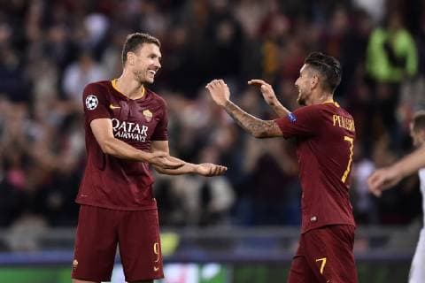 Edin Dzeko of AS Roma celebrates scoring second goal during the UEFA Champions League group stage match between Roma and FC Viktoria Plzen at Stadio Olimpico, Rome, Italy on 2 October 2018. Copyright: xGiuseppexMaffiax 21460025