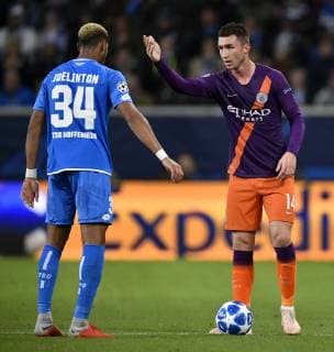 Joelinton TSG 1899 Hoffenheim in discussion Discussion with Aymeric Laporte Manchester City Gesture Gesture TSG 1899 Hoffenheim vs Manchester City Man City Champions League CL Group Stage 02 10 2018 DFL REGULATIONS PROHIBIT ANY USE OF PHOTOGRAPH AS IMAGE SEQUENCES AND OR QUASI VIDEO CL TSG 1899 Hoffenheim vs Manchester City