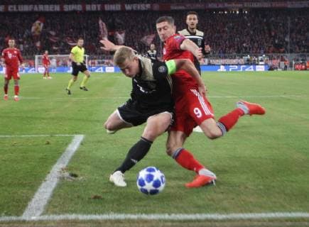 Robert Lewandowski Bayern vs. Mathjis de Ligt AFC Ajax Soccer UEFA Champions League FC Bayern Munich AFC Ajax 02 10 2018