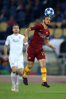 2nd October 2018, Stadio Olimpico, Rome, Italy; UEFA Champions League football, Juventus versus FC Viktoria Plzen; Alessandro Florenzi of Roma makes a clearing header  ActionPlus12067395 GiampieroxSposito