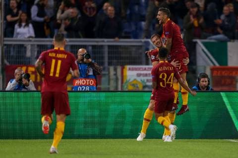 2nd October 2018, Stadio Olimpico, Rome, Italy; UEFA Champions League football, Juventus versus FC Viktoria Plzen; Edin Dzeko of Roma celebrates after scoring his first goal in the 3rd minute  ActionPlus12067396 GiampieroxSposito