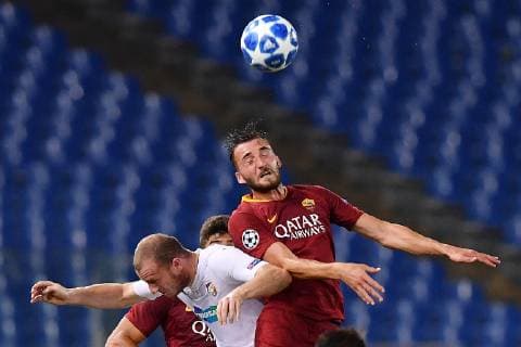 As Roma 02 10 2018 - Champions League Roma-Viktoria Plzen foto Antonello Sammarco Image nella foto: Michal Krmencik-Bryan Cristante 