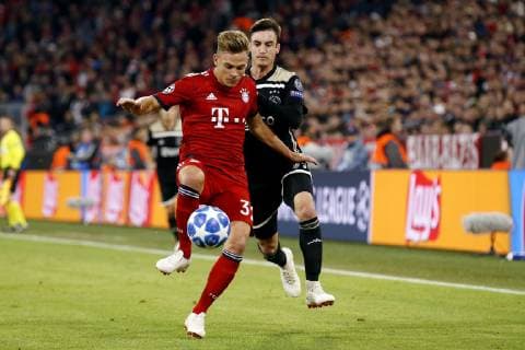 (l-r) Joshua Kimmich of FC Bayern Munchen, Nico Tagliafico of Ajax during the UEFA Champions League group E match between Bayern Munich and Ajax Amsterdam at the Allianz Arena on October 02, 2018 in Munich, Germany UEFA Champions League 2018 2019 xVIxVIxImagesx xTomxBodexMultimediaxIVx 12325974