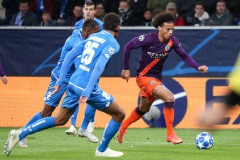 Joshua Brenet Hoffenheim 2 Kevin Akpoguma Hoffenheim 25 Leroy Sane ManCity 19 Action Action Game Scene Soccer UEFA Champions League TSG 1899 Hoffenheim Manchester City FC xozx
