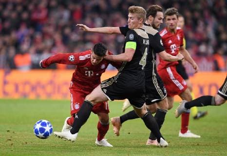 FOOTBALL CHAMPIONS LEAGUE SEASON 2018 2019 GROUP PHASE FC Bayern Muenchen Ajax Amsterdam 02 10 2018 James Rodriguez left FC Bayern Muenchen against Matthijs de Ligt re Ajax Amsterdam