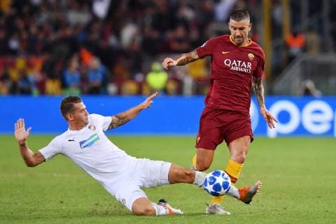 As Roma 02 10 2018 - Champions League Roma-Viktoria Plzen foto Antonello Sammarco Image nella foto: Lucas Hejda-Aleksandar Kolarov 