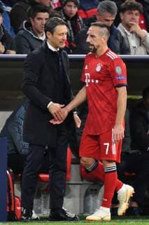 Niko KOVAC coach Bayern Muenchen with Franck RIBERY Bayern Muenchen after exchange Bayern Munich Muenchen Ajax Amsterdam 1 1 Football Champions League group E on 02 10 2018 A L I N N A R A N A