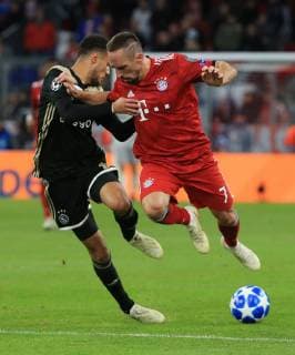 02 10 2018 CL Champions League Bayern Munich vs Ajax Amsterdam Allianz Arena Munich in the picture Noussair Mazraoui Ajax Amsterdam vs Franck Ribery FCB DFL REGULATIONS PROHIBIT ANY USE OF PHOTOGRAPH AS IMAGE SEQUENCES AND OR QUASI VIDEO