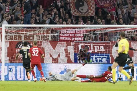 Football Champions League Match FC Bayern Munich vs Ajax Amsterdam Allianz Arena Muenchen 02 10 2018 Pictured Manuel Neuer David Alaba Noussair Mazraoui Â