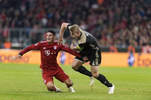 Soccer Champions League Match FC Bayern Muenchen vs. Ajax Amsterdam Allianz Arena Muenchen 02 10 2018 Pictured Rodriguez James Matthijs de Ligt Â