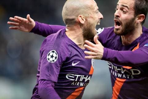 Germany Sinsheim WIRSOL Rhein Neckar Arena 02 10 2018 Soccer UEFA Champions League TSG Hoffenheim Manchester City Bild v lk celebrate the winner Goalkeeper David Silva Manchester City 21 and Sergio Agüero Manchester City 10 Copyright: HMBxMedia xHeikoxBecker