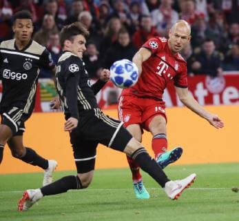 Champions League Match FC Bayern Munich Ajax Amsterdam 1 1 Nicolas Tagliafico and Arjen Robben DFL regulations prohibit any use of images Munich Bayern Germany Allianz Arena