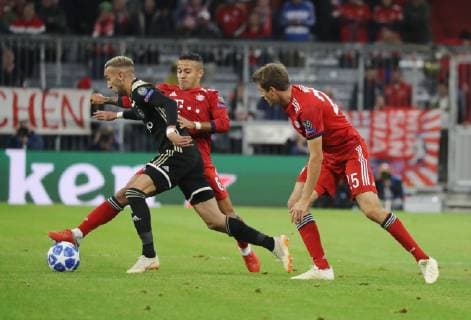 Champions League Match FC Bayern Munich Ajax Amsterdam 1 1 Matthijs de Ligt and Robert Lewandowski DFL regulations prohibit any use of images Munich Bayern Germany Allianz Arena