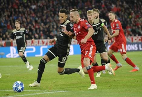 Champions League Match FC Bayern Munich Ajax Amsterdam 1 1 Franck Ribery and Noussair Mazraoui DFL regulations prohibit any use of images Munich Bayern Germany Allianz Arena