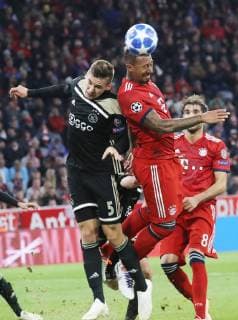 Champions League Match FC Bayern Munich Ajax Amsterdam 1 1 Head to Head Duel Maximilian Wöber and Jerome Boateng DFL regulations prohibit any use of images Munich Bayern Germany Allianz Arena