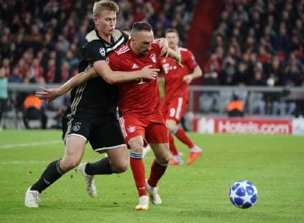 Champions League Match FC Bayern Munich Ajax Amsterdam 1 1 Battle between Matthijs de Ligt and Franck Ribery DFL regulations prohibit any use of images Munich Bayern Germany Allianz Arena