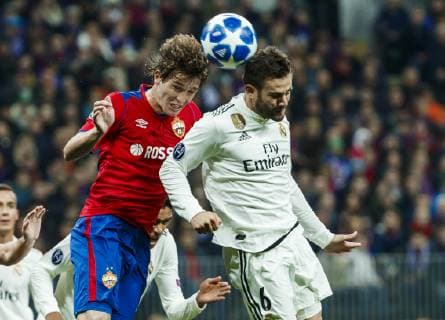 Partido de la Champions League entre el CSKA de Moscu y el Real Madrid. En la imagen, Fernandes y Nacho.Champions League match between CSKA Moscow and Real Madrid. In this picture, Fernandes and Nacho. 