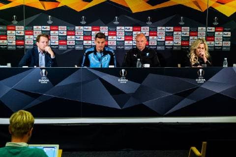 181003 Markus Rosenberg and head coach Uwe Rösler of Malmö FF during a press conference and practice ahead of the Europe League match between Malmö FF and Besiktas on October 3, 2018 in Malmö Photo Ludvig Thunman BILDBYR N code LT 35542  Copyright: LUDVIGxTHUNMAN BB181003LT020