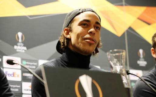 Press Conference RB Leipzig Soccer Euro League Trondheim 03 10 2018 Lerkendal Stadium Football UEFA Euro League Group B Press Conference the day before to the EL game Rosenborg BK Trondheim vs. RB Leipzig Pictured Yussuf Poulsen 9 RB Leipzig According to the UEFA regulations, it is prohibited to play in the stadium and or to take advantage of the game-made photos in the form of sequence images and or video-like photo galleries to exploit or recycle