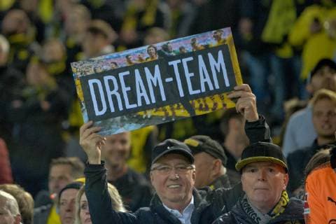 GER UEFA CL Borussia Dortmund vs AS Monaco 03 10 2018 Signal Iduna Park Dortmund GER UEFA CL Borussia Dortmund vs AS Monaco DFL regulations prohibit any use of photographs as image sequences and or quasi video in the picture Borussia Fan with Transparent nph Mauelshagen nph00321