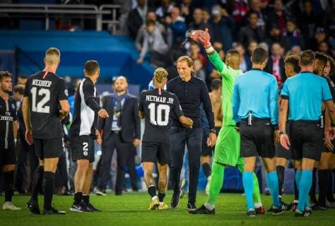 Joie de Neymar Jr ( PSG ) - Thomas Tuchel ( entraineur PSG ) FOOTBALL : Paris Saint Germain vs Etoile Rouge Belgrade - Ligue des Champions - Paris - 03 10 2018 FedericoPestellini Panoramic 