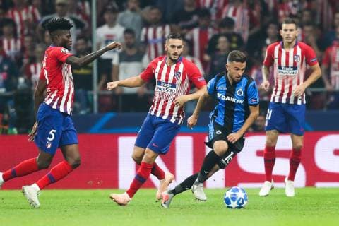 Club s Siebe Schrijvers pictured in action during the match between Belgian soccer team Club Brugge KV and Atletico Madrid, in group A on day two the UEFA Champions League, in Mardid, Spain, Wednesday 03 October 2018. BRUNOxFAHY  x05440136x