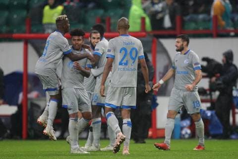Football Champions League Season 2018 2019 03 10 2018 2 Gameday Lokomotiv Moscow FC Schalke 04 v L Hamza Mendyl FC Schalke 04 Weston McKennie FC Schalke 04 Naldo FC Schalke 04 Moscow RZD Arena Russia