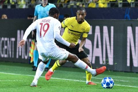 GER UEFA CL Borussia Dortmund vs AS Monaco 03 10 2018 Signal Iduna Park Dortmund GER UEFA CL Borussia Dortmund vs AS Monaco DFL regulations prohibit any use of images as image sequences and or quasi video pictured v li in duel Djibril Sidibe 19 AS Monaco Abdou Diallo 4 Borussia Dortmund nph Mauelshagen nph00321