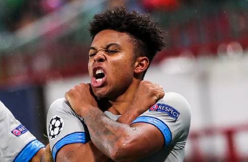 Sport Bilder des Tages MOSCOW, RUSSIA â€“ OCTOBER 3, 2018: FC Schalke 04 s Weston McKennie celebrates scoring in their 2018 19 UEFA Champions League Group D Round 2 football match against FC Lokomotiv Moscow at RZD Arena Stadium. FC Schalke 04 won the game 1:0. Sergei Fadeichev TASS  TS0926B9