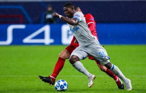 MOSCOW, RUSSIA â€“ OCTOBER 3, 2018: FC Schalke 04 s Breel Embolo in action in their 2018 19 UEFA Champions League Group D Round 2 football match against FC Lokomotiv Moscow at RZD Arena Stadium. FC Schalke 04 won the game 1:0. Sergei Fadeichev TASS  TS0926BA