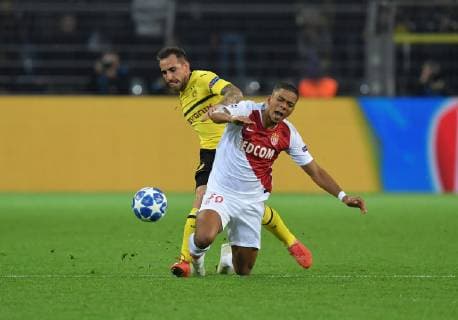03 10 2018 Football UEFA Champions League Season 2018 2019 Preliminary Round 2 Matchday Borussia Dortmund AS Monaco Paco Alcacer Borussia Dortmund left Benjamin Henrichs AS Monaco Team2