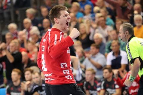 SG Flensburg Handewitt vs HC Motor Zaporozhye Handball EHF Champions League group stage 03 10 18 Torbjoern Bergerud SG Flensburg Handewitt 30 rejoices xmmkx