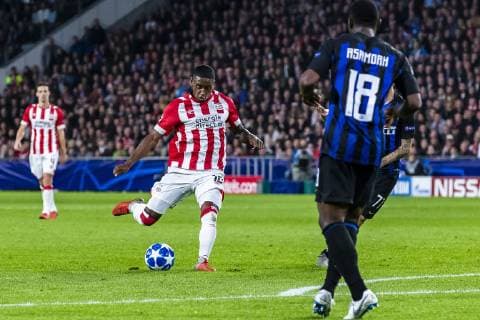 EINDHOVEN, Netherlands, 03-10-2018, football, Philips stadium, Champions league, season 2018 2019, PSV player Pablo Rosario scores the 1-0, during the match PSV - Inter Milan, PSV - Inter Milan  x2517952x