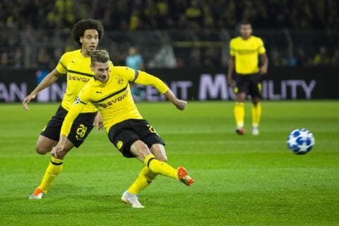 ENG UEFA CL Borussia Dortmund vs AS Monaco 03 10 2018 Signal Iduna Park Dortmund GER UEFA CL Borussia Dortmund vs AS Monaco UEFA REGULATORY PROPHIBIT ANY USE OF PHOTOGRAPH AS IMAGE SEQUENCES AND OR QUASI VIDEO Pictured picture shows Shot on goal by Lukasz Piszczek Borussia Dortmund 26 nordphotox xRauch nph00251