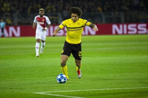 UEFA CL Borussia Dortmund vs AS Monaco 03 10 2018 Signal Iduna Park Dortmund GER UEFA CL Borussia Dortmund vs AS Monaco UEFA REGULATIONS PROHIBIT ANY USE OF PHOTOGRAPHS AS IMAGE SEQUENCES AND OR QUASI VIDEO Pictured picture shows Shot on goal Axel Witsel Borussia Dortmund 28 nordphotox xRauch nph00251