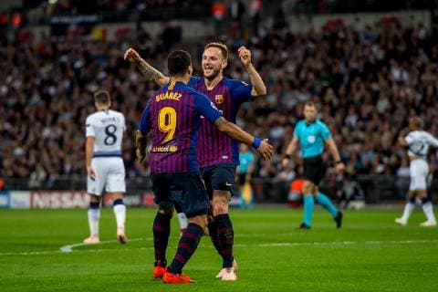 Ivan Rakitic of Barcelona celebrates scoring his goal during the UEFA Champions League Group Stage match between Tottenham Hotspur and Barcelona at Wembley Stadium, London, England on 3 October 2018. Editorial use only, license required for commercial use. No use in betting, games or a single club league player publications. Copyright: xSalvioxCalabresex 21440005