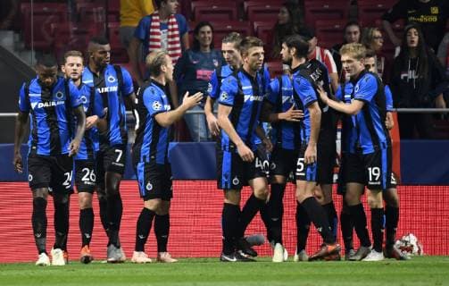 MADRID, SPAIN - OCTOBER 3 : Wesley Moraes Ferreira Da Silva forward of Club Brugge celebrates with teammates after scoring pictured during the UEFA Champions League Group A stage match between Club Brugge and Atletico de Madrid at Estadio Metropolitano on October 3, 2018 in Madrid Spain , 03 10 2018 FOOTBALL : Ligue des champions - Group Stage - Groupe A - Atletico Madrid v Club Brugge - 03 10 2018 PHOTONEWS PANORAMIC  775218867