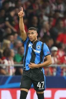 Club s Arnaud Danjuma celebrates after scoring during the match between Belgian soccer team Club Brugge KV and Atletico Madrid, in group A on day two the UEFA Champions League, in Mardid, Spain, Wednesday 03 October 2018. BRUNOxFAHY  x05440176x