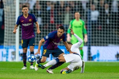 Sergio Busquets of Barcelona during the UEFA Champions League Group Stage match between Tottenham Hotspur and Barcelona at Wembley Stadium, London, England on 3 October 2018. Editorial use only, license required for commercial use. No use in betting, games or a single club league player publications. Copyright: xSalvioxCalabresex 21440012