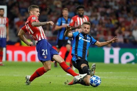 Atletico de Madrid s defender Lucas Hernandez (L) during the UEFA Champions League groups phase match between Atletico Madrid and Brugge KV, at the Wanda Metropolitano stadium, in Madrid, Spain, 03 October 2018. Atletico Madrid vs. Brugge KV !ACHTUNG: NUR REDAKTIONELLE NUTZUNG!  Copyright: xJuanJoxMartinx MAD13 20181003-636742010088660746