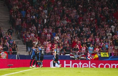 Brugges players celebrates at goal during the UEFA Champions League 2018 19 match between Atletico de Madrid and Club Brugge at Wanda Metropolitan Stadium in Madrid on October 3 2018 Photo by Guille M Cordon Press  xGuillermoxMartinezx xUEFAxChampionsxLeaguex2018 19:xAtleticoxdexMadridxvsxClubxBruggex